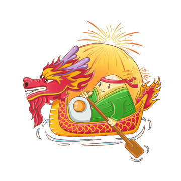 端午龙舟粽子手绘插画元素