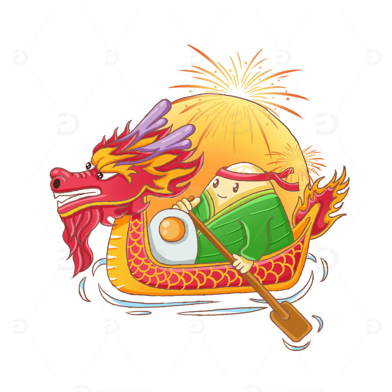 端午龙舟粽子手绘插画元素