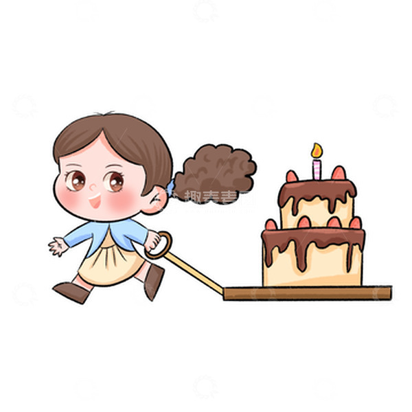源文件下载【趣麦麦图】卡通手绘女孩拉蛋糕