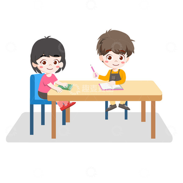 源文件下载【趣麦麦图】-儿童教育学生做作业讨论问题场景