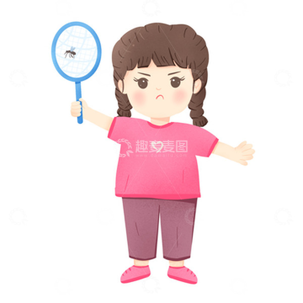 源文件下载【趣麦麦图】手绘女孩拍蚊子