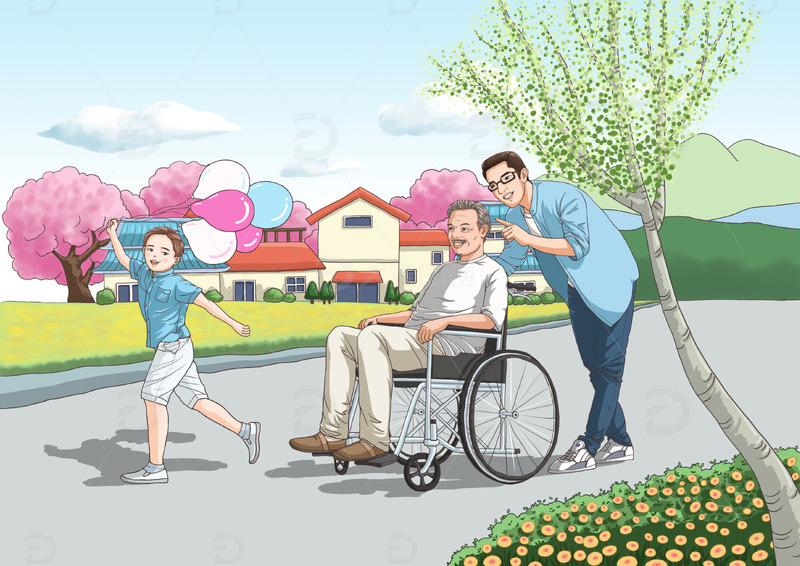 父亲节家庭亲人手绘插画