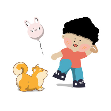 儿童小狗嬉戏玩耍儿童插画元素
