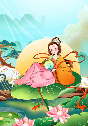 手绘小暑插画海报背景