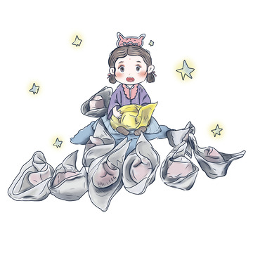 美食 汉元素  抱着吃馄饨的汉服小女孩
