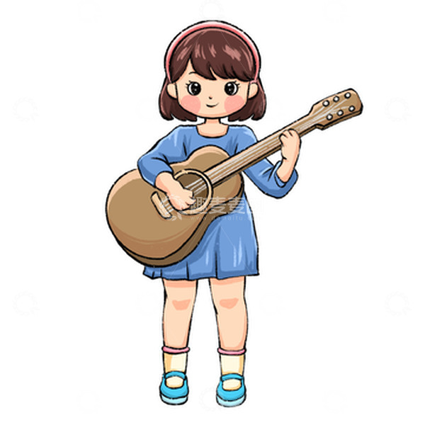 源文件下载【趣麦麦图】-弹吉他的女孩声乐培训手绘素材