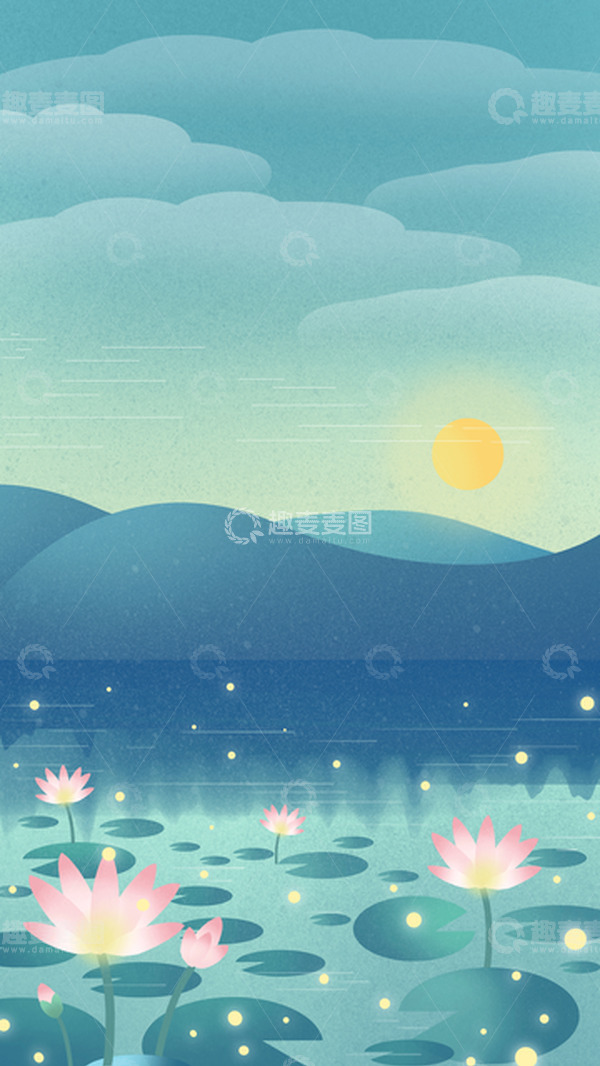 源文件下载【趣麦麦图】夜晚荷花场景