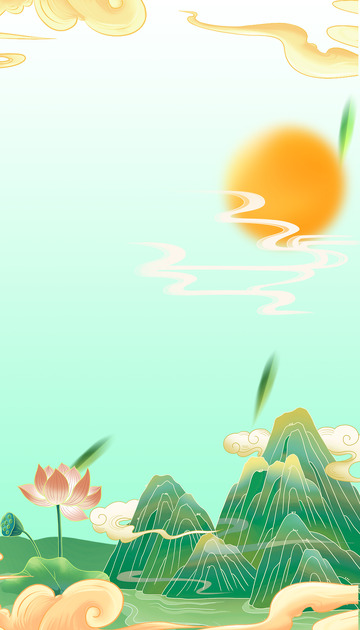 端午节国潮插画山水背景