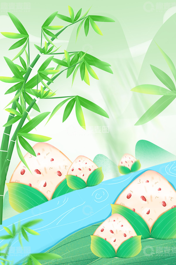 源文件下载【趣麦麦图】中国风国潮端午节卡通手绘粽子插画