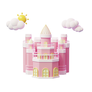 3D立体粉红色卡通梦幻城堡模型
