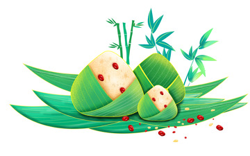 中国风国潮端午节手绘卡通粽子插画
