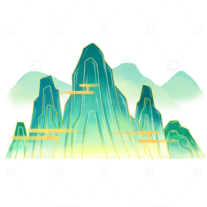 源文件下载【趣麦麦图】国潮风青山绿水山水