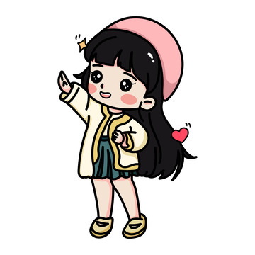 可爱女生儿童Q版卡通手绘人物插画