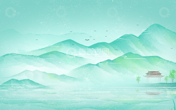 源文件下载【趣麦麦图】-夏天水墨山水画节气插画海报背景夏至小暑大暑背景图片
