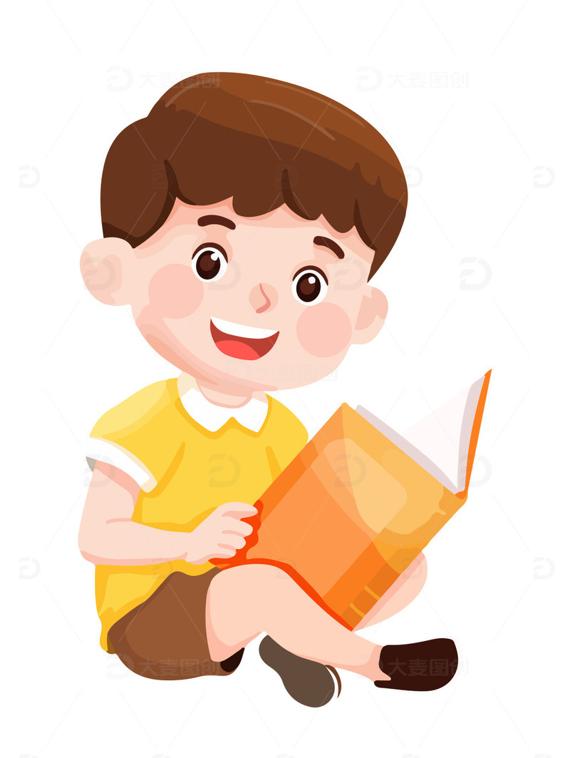 源文件下载【趣麦麦图】-兴趣班小男孩户外看书场景