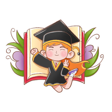 毕业学士服卡通跳人物场景插画