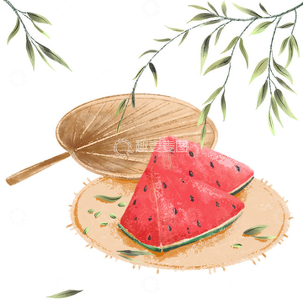 夏季小暑节气解暑西瓜蒲扇乘凉场景元素