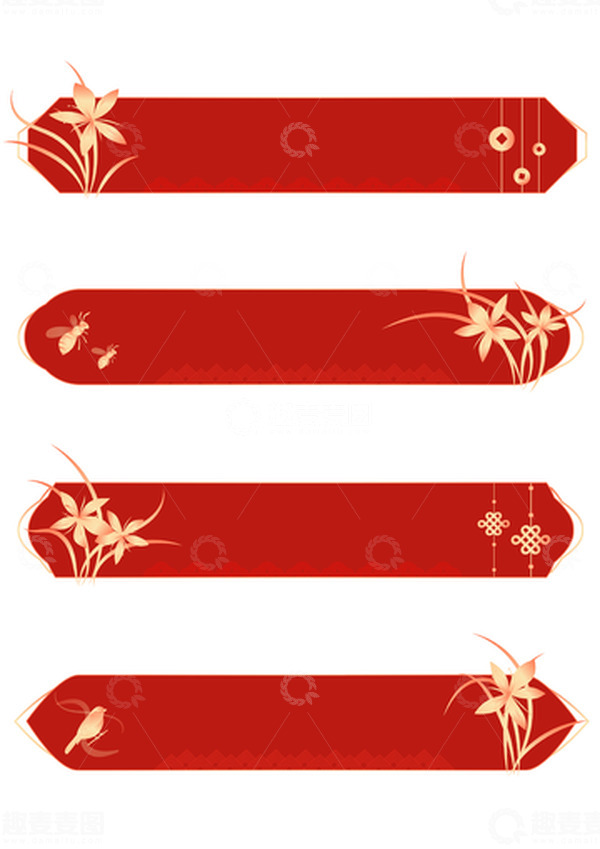 源文件下载【趣麦麦图】中国风红色花鸟虫草矢量边框