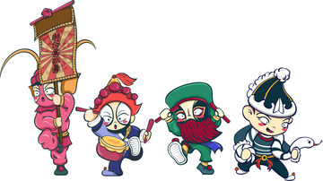 潮汕英歌舞手绘卡通人物