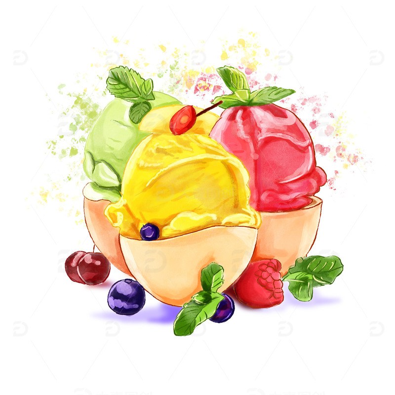 源文件下载【趣麦麦图】卡通可爱夏季小暑冰淇淋球美食水彩插画手绘