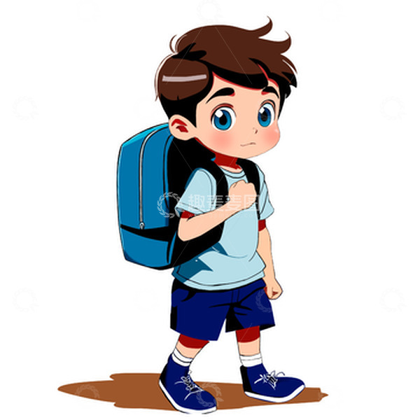 源文件下载【趣麦麦图】-手绘背着书包上学的小男孩