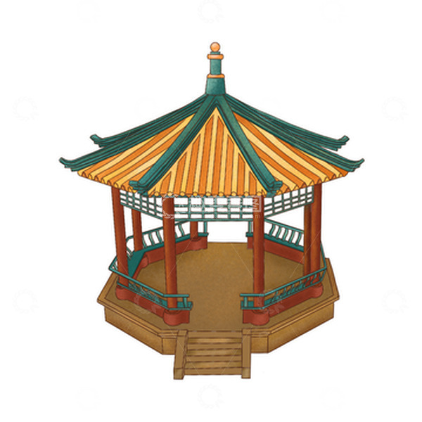 源文件下载【趣麦麦图】手绘凉亭 国风插画