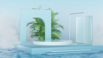 小暑清新CCD立体水面展台海报背景