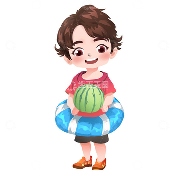 源文件下载【趣麦麦图】抱着西瓜的小男孩