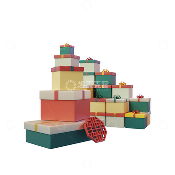 源文件下载【趣麦麦图】3D一堆礼盒堆包装盒装饰元素