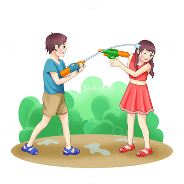 源文件下载【趣麦麦图】夏至小暑打水仗玩水女孩男孩