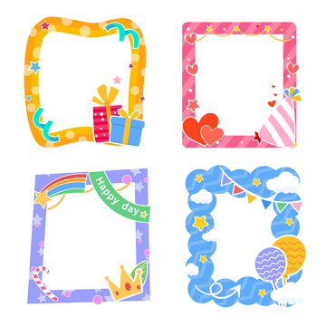 卡通可爱儿童生日派对节日装饰底纹边框