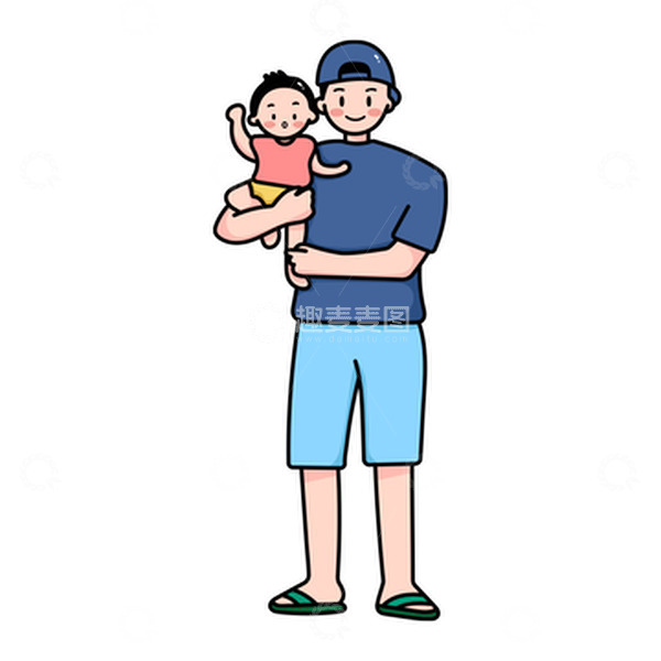 源文件下载【趣麦麦图】父亲节亲子合照卡通手绘插画