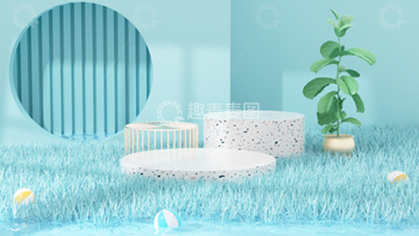 源文件下载【趣麦麦图】小暑C4D立体植物海报背景图