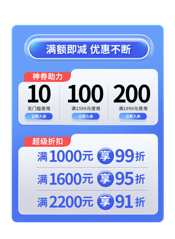 夏季夏日大促活动清新蓝色优惠券促销标签