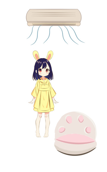 吹空调的小女孩