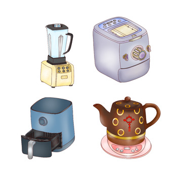 手绘小家电 破壁机 空气炸锅