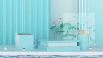 小暑C4D立体展台电商海报背景