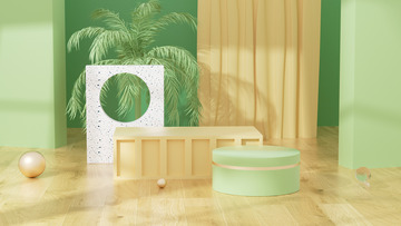 C4D小暑立体空间展台家居海报背景