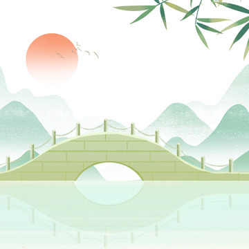 小暑插画山水植物元素