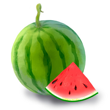 手绘写实夏天西瓜水彩风元素