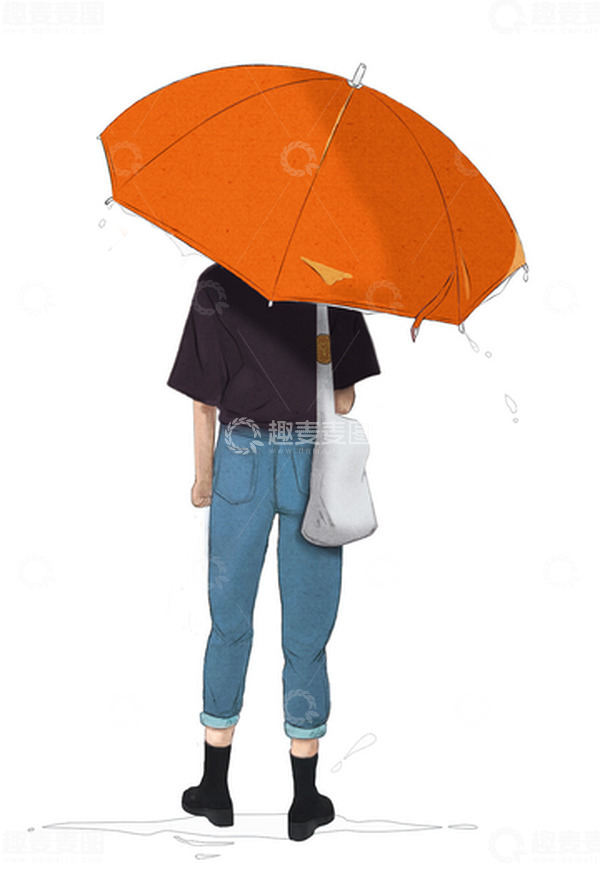 源文件下载【趣麦麦图】夏日雨中撑伞的女生