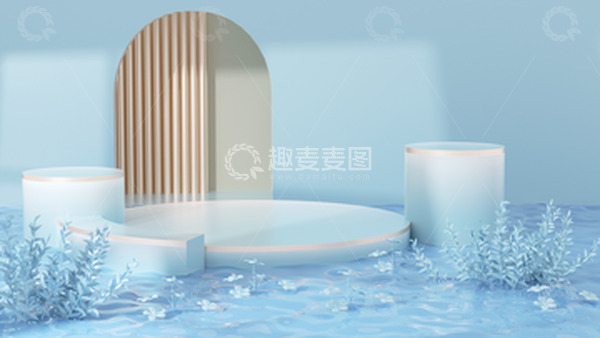 C4D立体小暑蓝色海报渐变背景