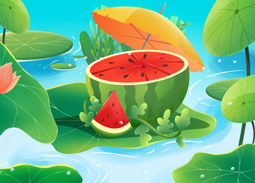 清凉夏天冰爽西瓜小暑夏日插画