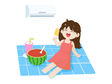 夏季吹空调的小女孩