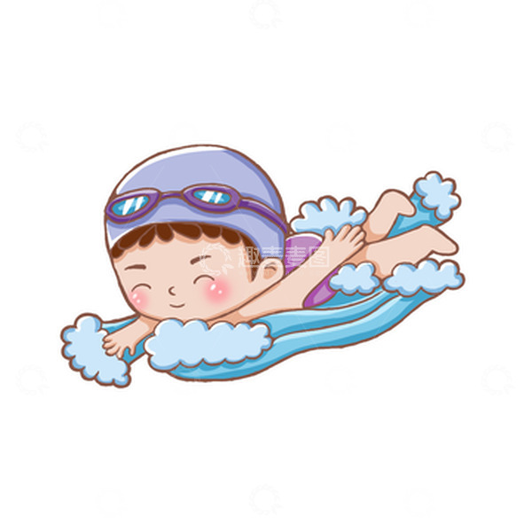 游泳男孩夏天玩水手绘插画