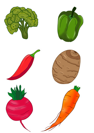 简约蔬菜紫兰花辣椒萝卜芋头元素