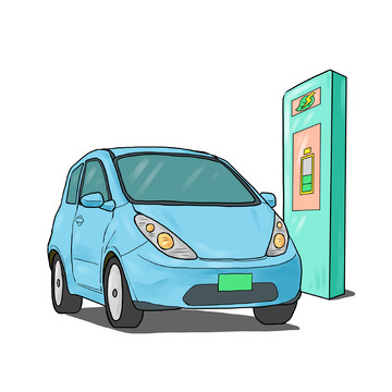 新能源汽车手绘插画