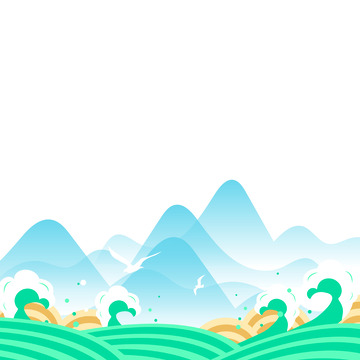 中国风青山绿水矢量插画