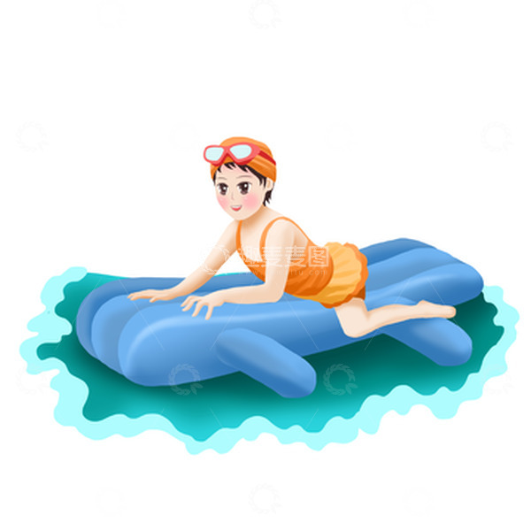 源文件下载【趣麦麦图】夏日小暑泳装女孩趴充气垫玩水