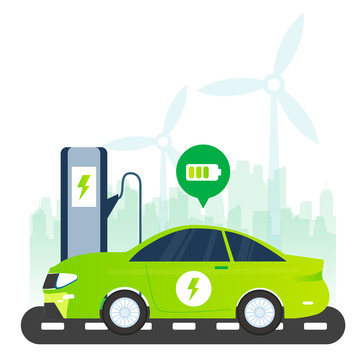 卡通企业科技新能源汽车扁平化装饰插画
